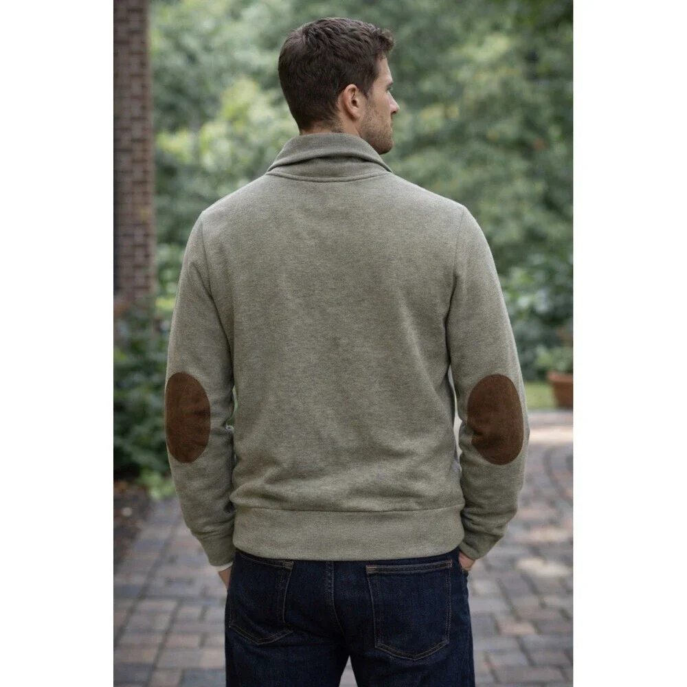 Polo Ralph Lauren Shawl Collar Sweater Sage Green Preppy Elbow Patch Size Medium